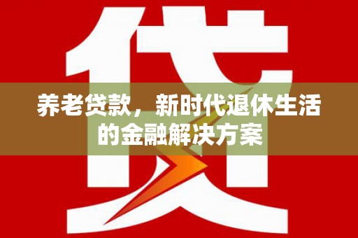 普湾新区养老贷款，新时代退休生活的金融解决方案